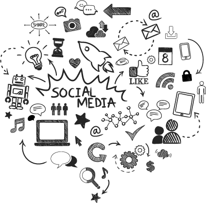 Ilustración con iconos de redes sociales